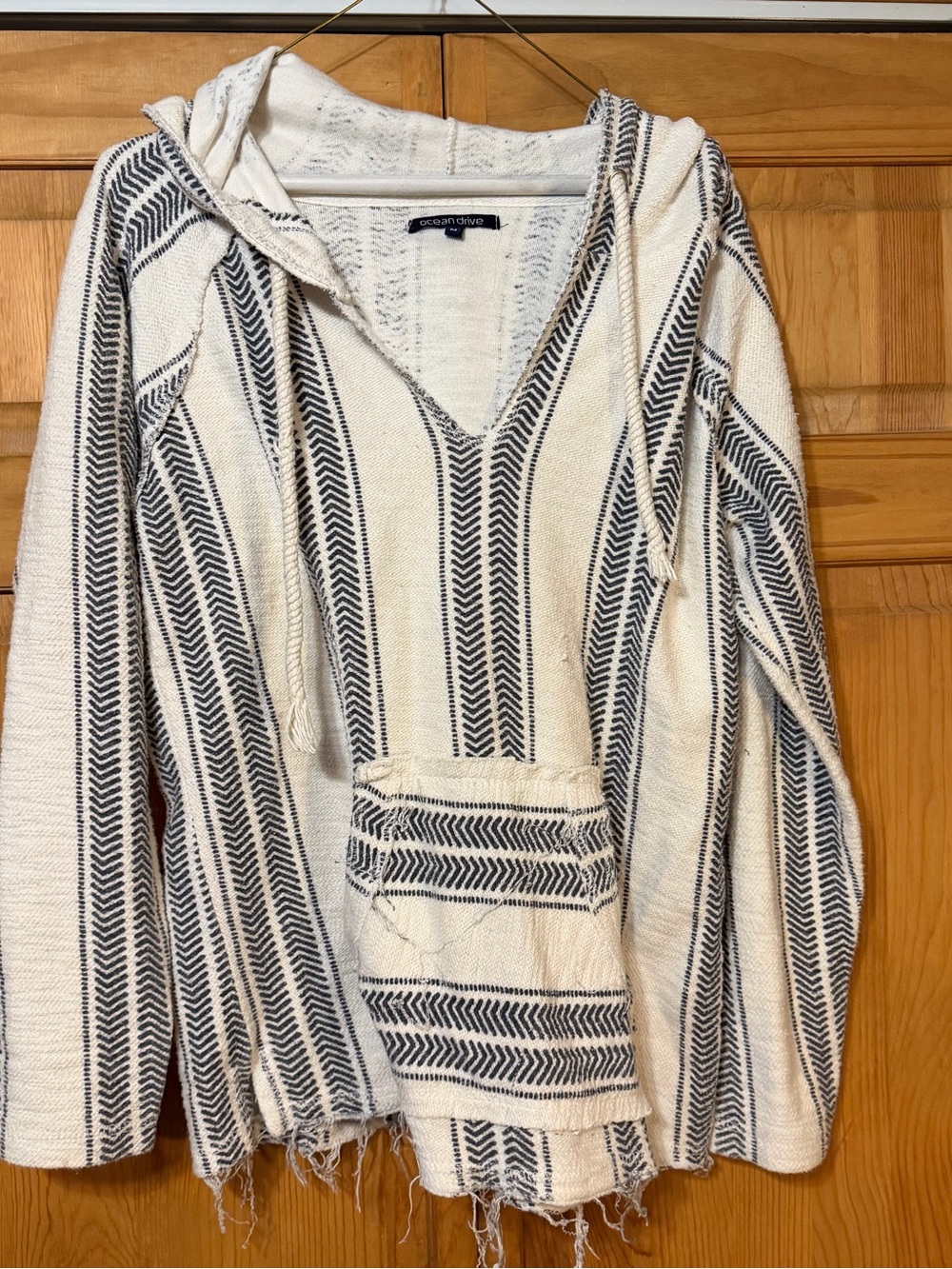 Ocean Drive Cream & Black Striped Hooded Baja Pullover